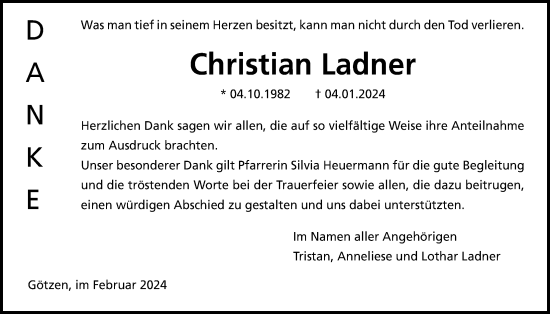 Traueranzeige von Christian Ladner von Kreis-Anzeiger