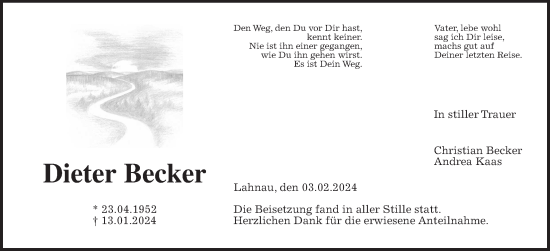 Traueranzeige von Dieter Becker von Giessener Allgemeine, Alsfelder Allgemeine