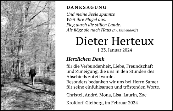 Traueranzeige von Dieter Herteux von Giessener Allgemeine, Alsfelder Allgemeine
