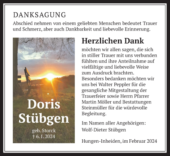 Traueranzeige von Doris Stübgen von Licher Wochenblatt