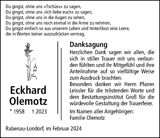 Traueranzeige von Eckhard Olemotz von Rabenauer Zeitung