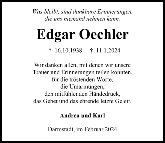 Traueranzeige von Edgar Oechler von Kreis-Anzeiger