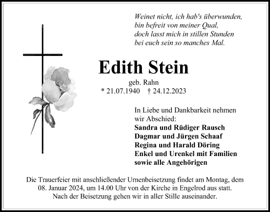 Traueranzeige von Edith Stein von Lauterbacher Anzeiger, Lauterbacher Anzeiger