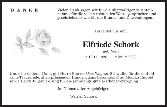 Traueranzeige von Elfriede Schork von Butzbacher Zeitung