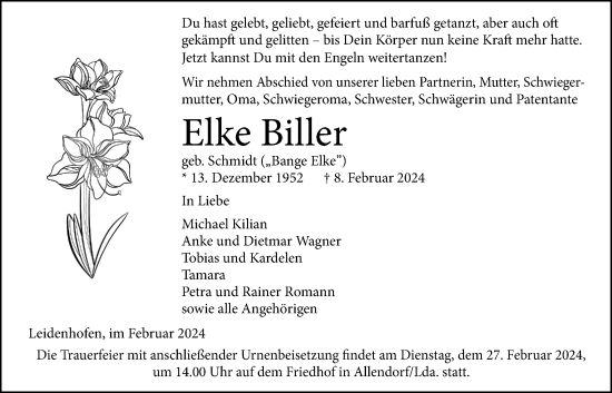 Traueranzeige von Elke Biller von Giessener Anzeiger