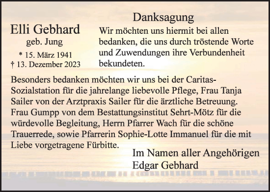 Traueranzeige von Elli Gebhard von Butzbacher Zeitung