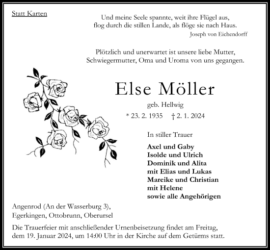 Traueranzeige von Else Möller von Oberhessische Zeitung