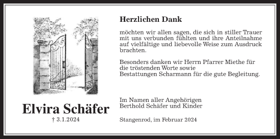 Traueranzeige von Elvira Schäfer von Giessener Allgemeine, Alsfelder Allgemeine