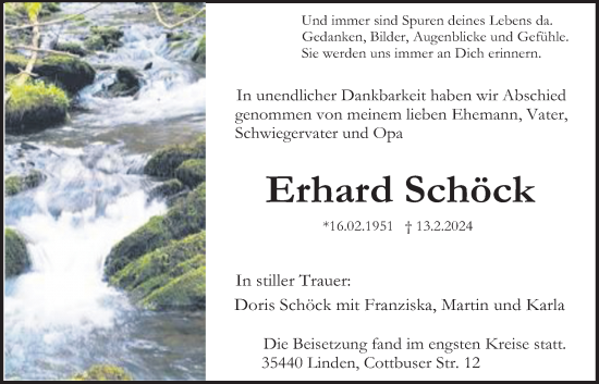 Traueranzeige von Erhard Schöck von Giessener Allgemeine, Alsfelder Allgemeine
