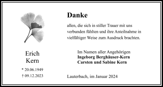 Traueranzeige von Erich Kern von Lauterbacher Anzeiger