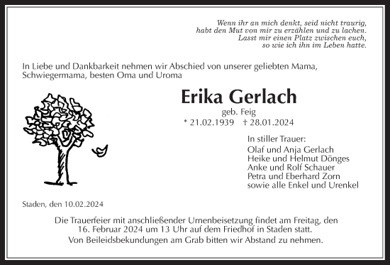 Traueranzeige von Erika Gerlach von Wetterauer Zeitung