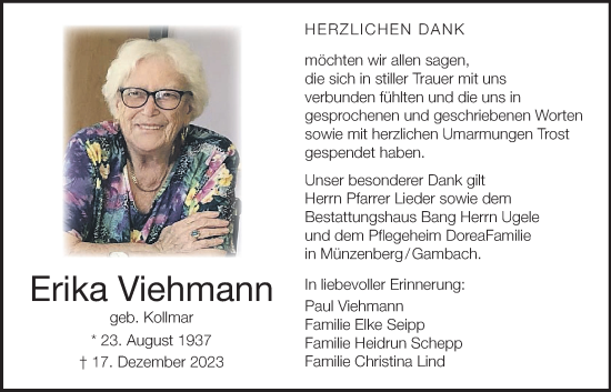 Traueranzeige von Erika Viehmann von Butzbacher Zeitung