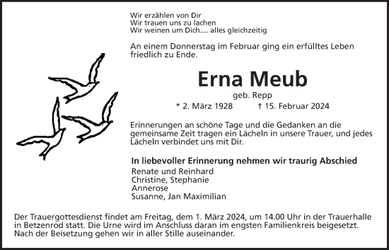 Traueranzeige von Erna Meub von Kreis-Anzeiger