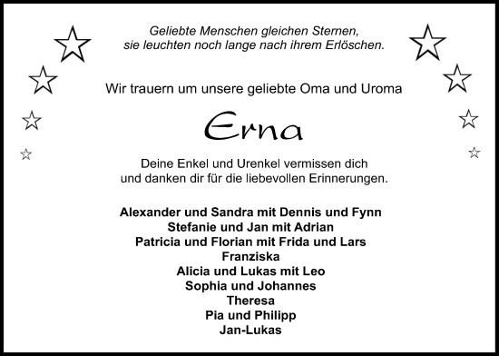 Traueranzeige von Erna Schäfer von Lauterbacher Anzeiger