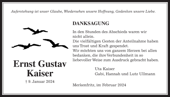 Traueranzeige von Ernst Gustav Kaiser von Kreis-Anzeiger