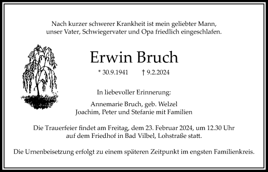 Traueranzeige von Erwin Bruch von Bad Vilbel/Karben