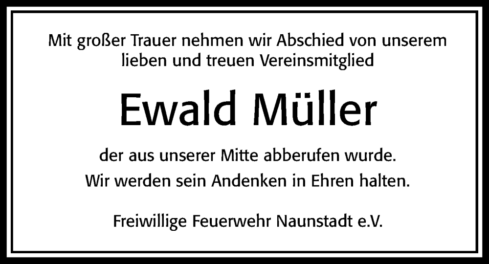  Traueranzeige für Ewald Müller vom 07.02.2024 aus Usinger Anzeiger