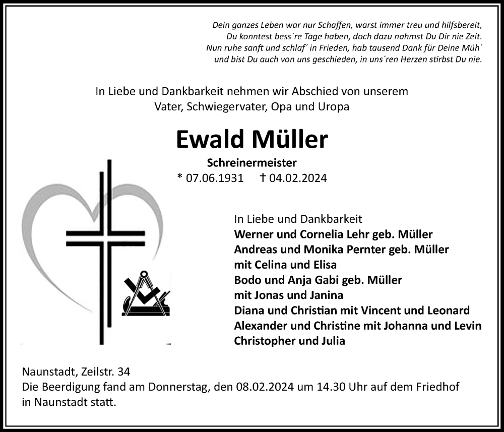  Traueranzeige für Ewald Müller vom 10.02.2024 aus 