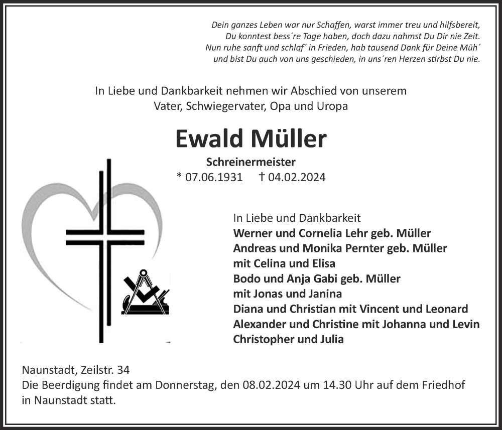  Traueranzeige für Ewald Müller vom 06.02.2024 aus Usinger Anzeiger