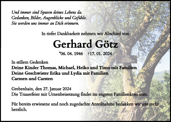 Traueranzeige von Gerhard Götz von Lauterbacher Anzeiger