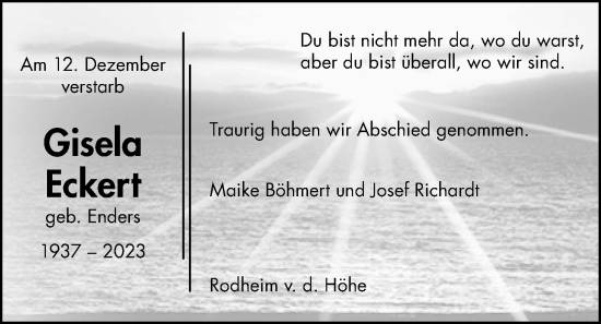 Traueranzeige von Gisela Eckert von Wetterauer Zeitung