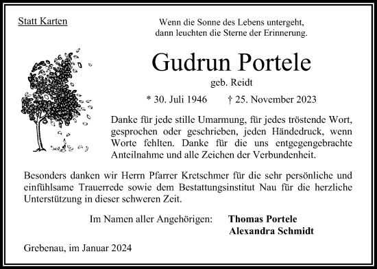Traueranzeige von Gudrun Portele von Oberhessische Zeitung