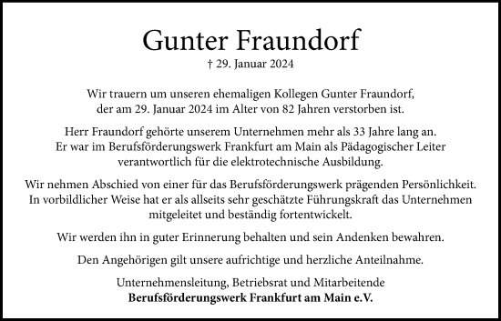 Traueranzeige von Gunter Fraundorf von Bad Vilbel/Karben