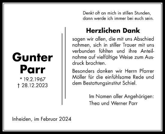 Traueranzeige von Gunter Parr von Licher Wochenblatt