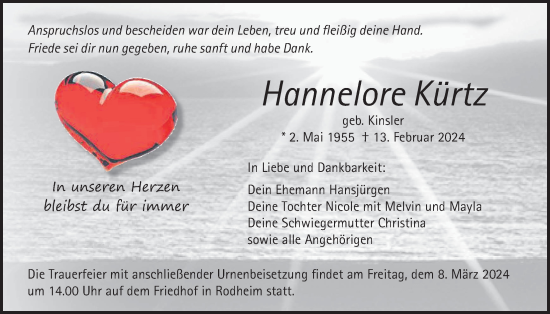 Traueranzeige von Hannelore Kürtz von Wetterauer Zeitung