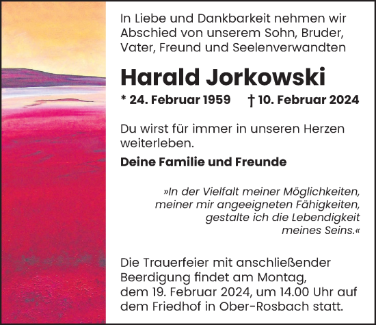 Traueranzeige von Harald Jorkowski von Wetterauer Zeitung