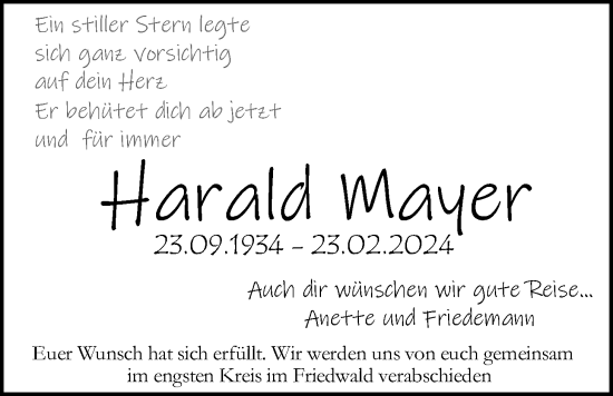 Traueranzeige von Harald Mayer von Usinger Anzeiger