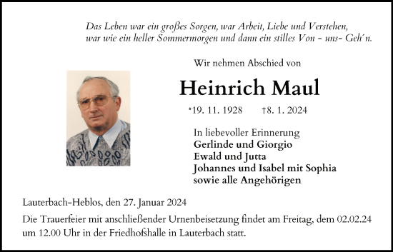 Traueranzeige von Heinrich Maul von Lauterbacher Anzeiger