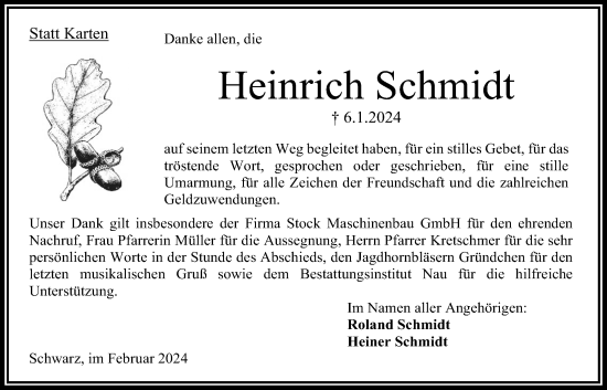 Traueranzeige von Heinrich Schmidt von Oberhessische Zeitung