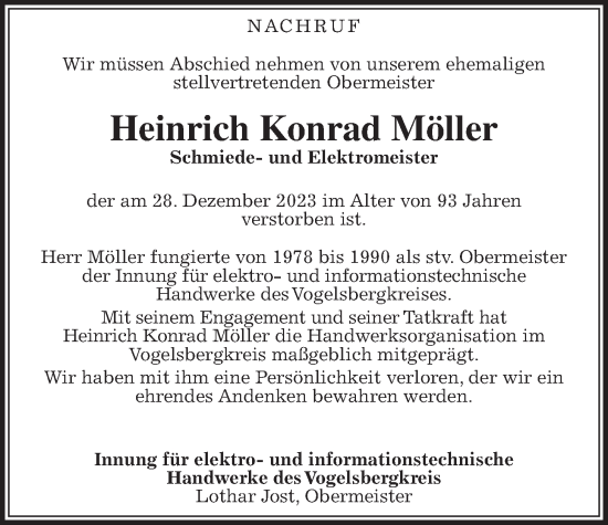 Traueranzeige von Heinrich Konrad Möller von Lauterbacher Anzeiger