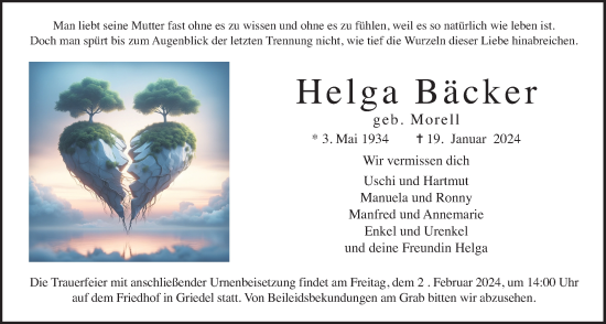 Traueranzeige von Helga Bäcker von Butzbacher Zeitung
