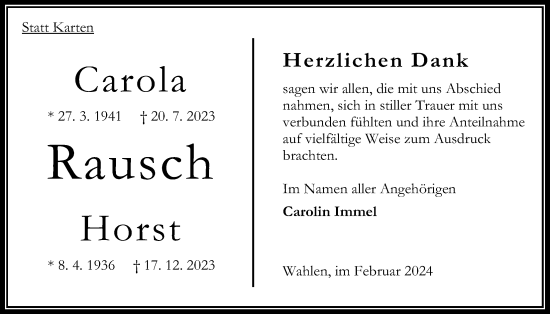 Traueranzeige von Horst Rausch von Oberhessische Zeitung