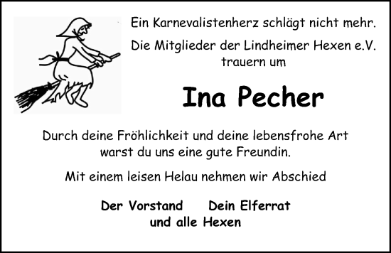 Traueranzeige von Ina Pecher von Kreis-Anzeiger