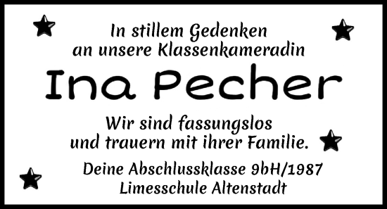 Traueranzeige von Ina Pecher von Kreis-Anzeiger