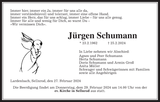 Traueranzeige von Jürgen Schumann von Giessener Allgemeine, Alsfelder Allgemeine