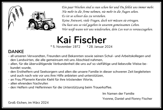 Traueranzeige von Kai Fischer von Giessener Allgemeine, Alsfelder Allgemeine