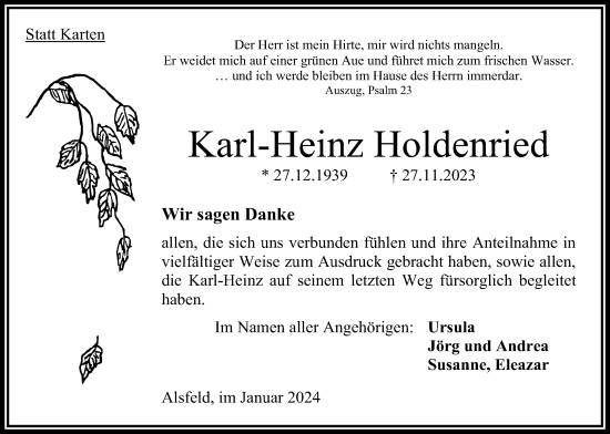 Traueranzeige von Karl-Heinz Holdenried von Oberhessische Zeitung