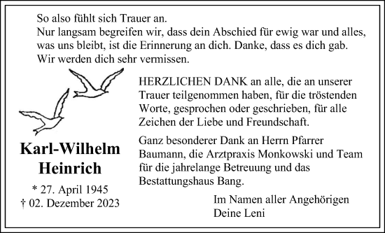 Traueranzeige von Karl-Wilhelm Heinrich von Butzbacher Zeitung