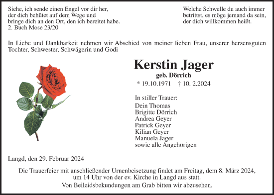 Traueranzeige von Kerstin Jager von Licher Wochenblatt