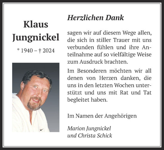 Traueranzeige von Klaus Jungnickel von Giessener Allgemeine, Alsfelder Allgemeine