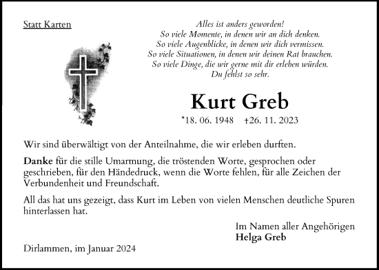 Traueranzeige von Kurt Greb von Lauterbacher Anzeiger