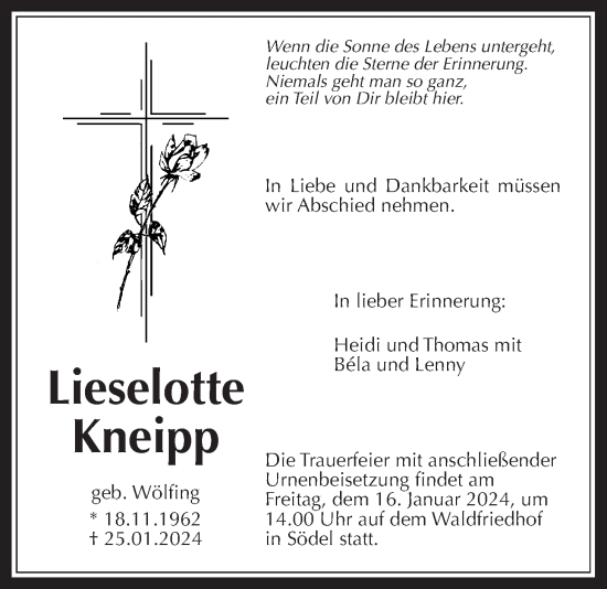 Traueranzeige von Lieselotte Kneipp von Wetterauer Zeitung