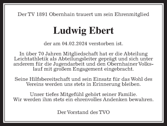 Traueranzeige von Ludwig Ebert von Usinger Anzeiger