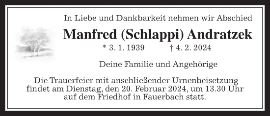 Traueranzeige von Manfred Andratzek von Wetterauer Zeitung