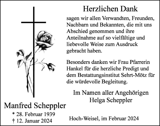 Traueranzeige von Manfred Scheppler von Butzbacher Zeitung