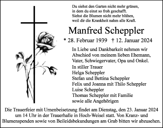 Traueranzeige von Manfred Scheppler von Butzbacher Zeitung